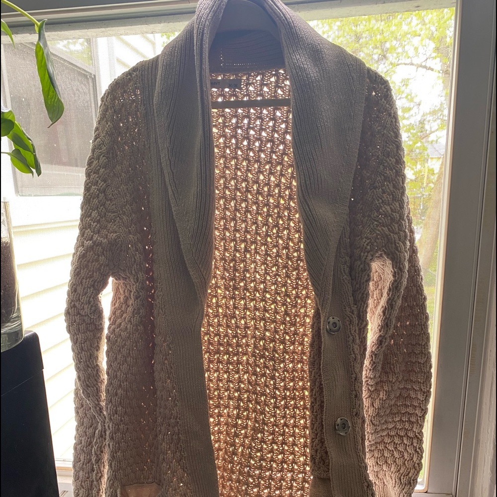 Thick nude color cardigan with buttons, perfect for fall or winter